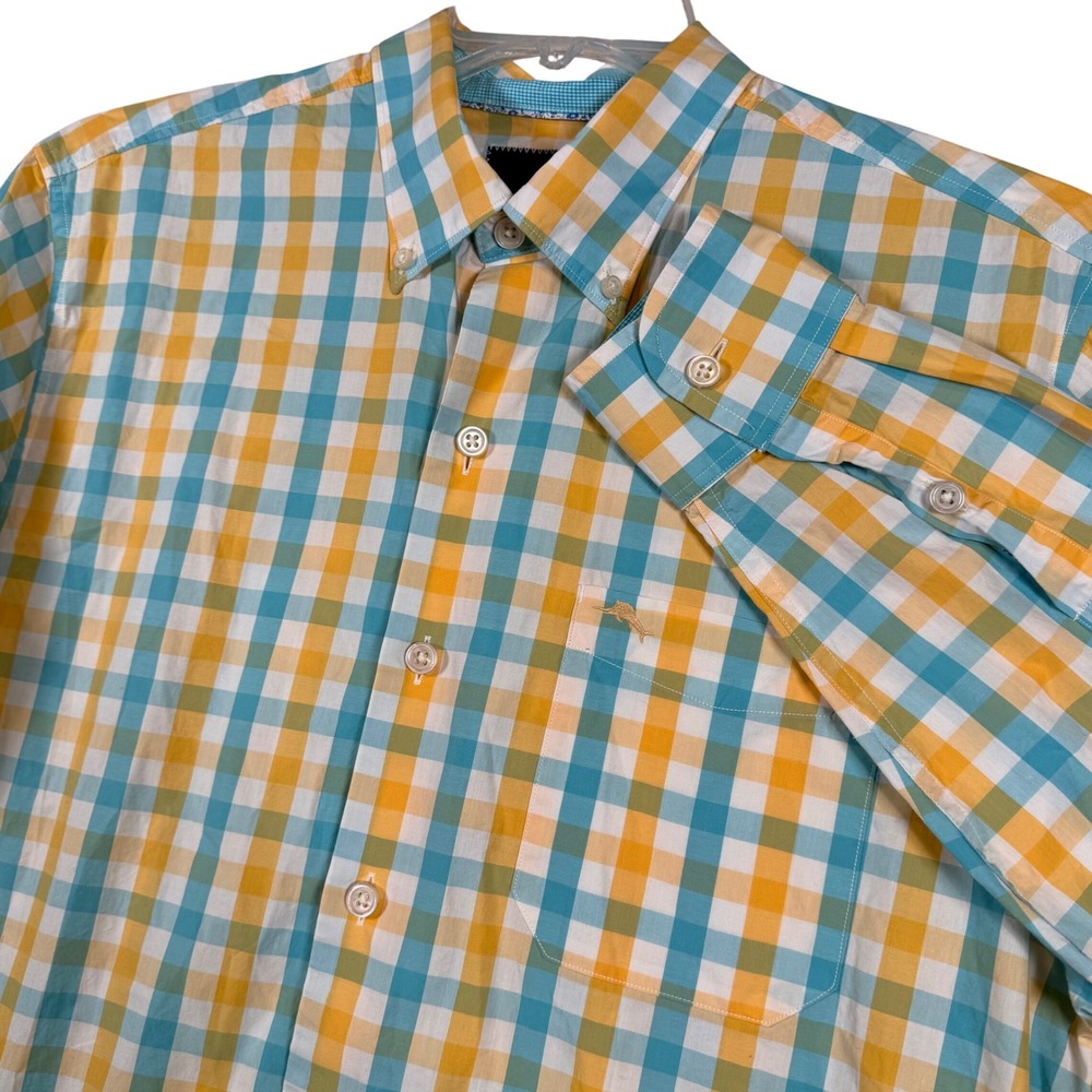 Tommy Bahama Mens Medium Long Sleeve Gingham Check Button Down Shirt Pima Cotton